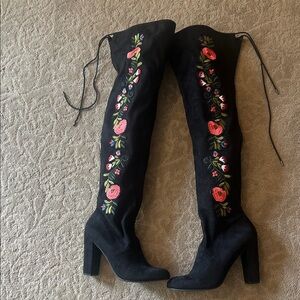 Merona Black Floral Over-the-Knee Boots